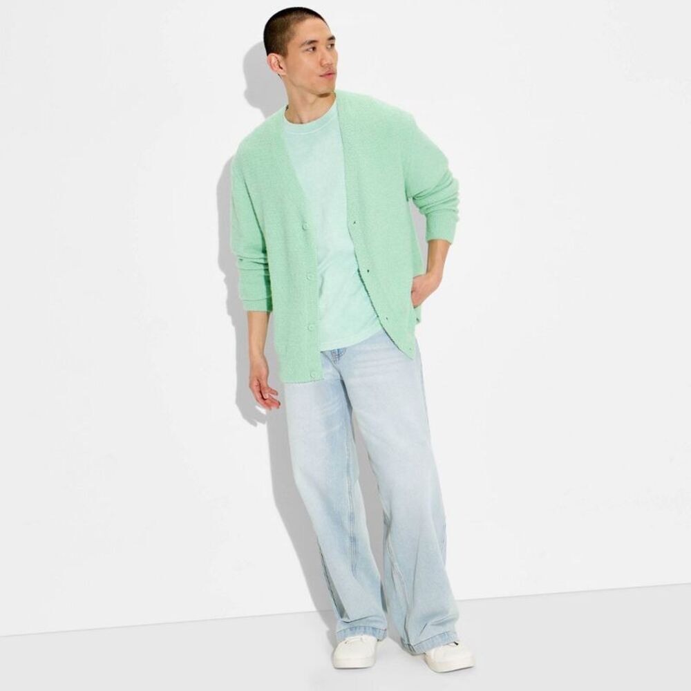 Men's Open Neck Cardigan - Original Use Green XXL